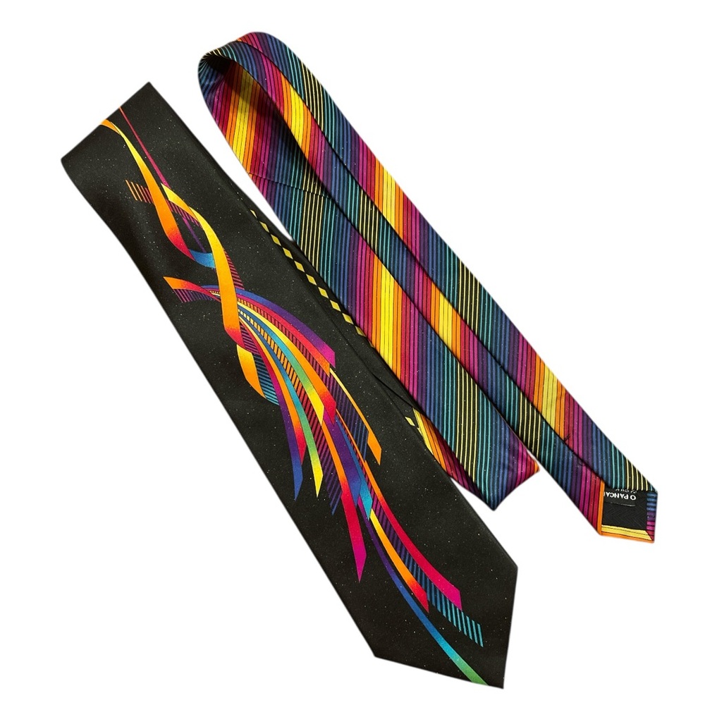 Vitaliano Pancaldi Silk Tie Black Multicolor Abstract Italian Wide Tie